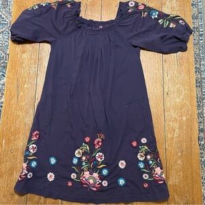 Johnny Was Navy Midi Dress with Multicolor Floral Embroidery